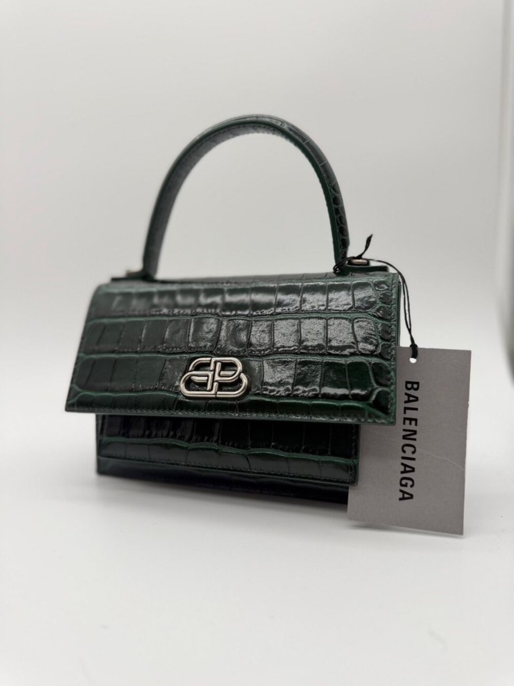Balenciaga Sharp Top Handle Bag Crocodile Embossed Leather XS